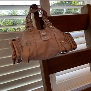 Chole pink medium size saddle bag hobo with satin ribbon edging